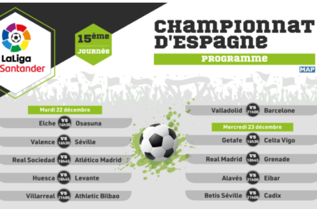 Championnat d&rsquo;Espagne (15e journée): le programme