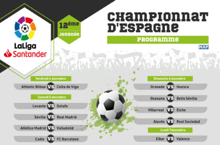 Championnat d’Espagne (12e journée) ; le programme